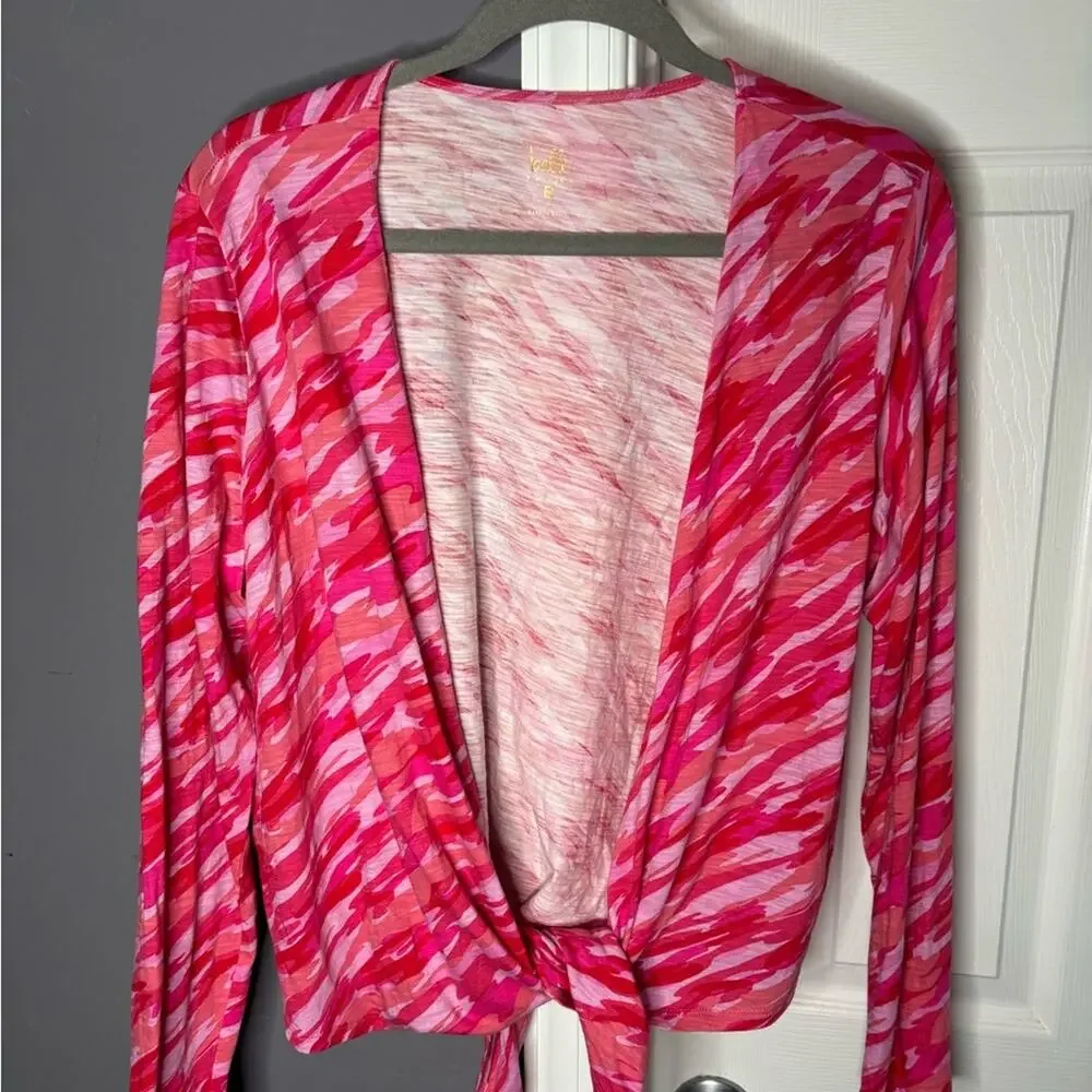 Belle by Kim Gravel Pink Camo Tie Front Cardigan Medium - Picture 4 of 6